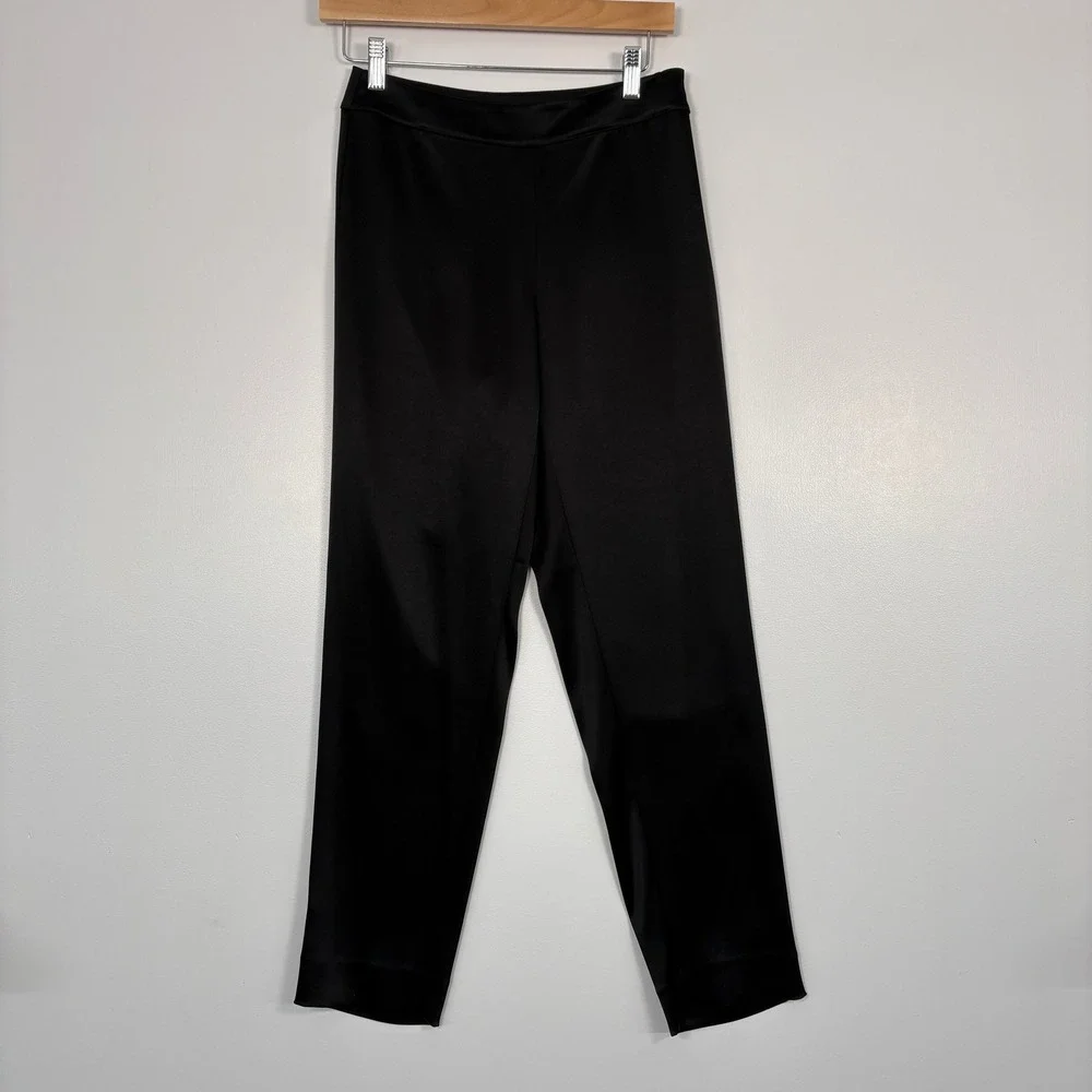 St. John Caviar Women Pants 2 Black Emma Satin Straight Leg Side Zip Luxury - Picture 2 of 15